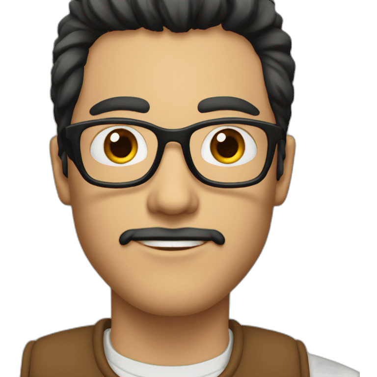 A fair skinned man with a light beard, wearing glasses with black hair parted in the middle emoji