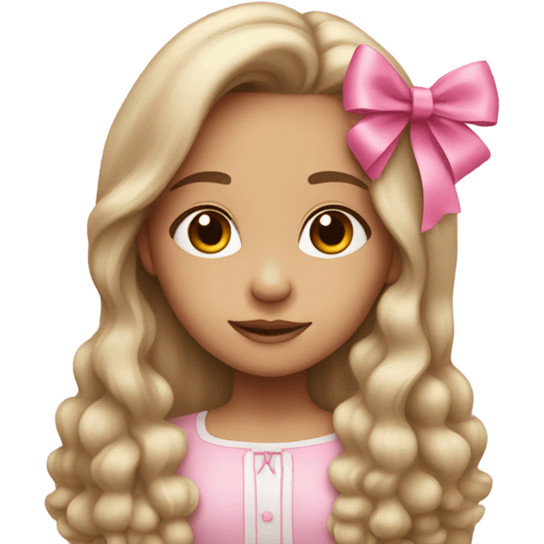 cute medium light skinned girl with long hair and a pink bow emoji