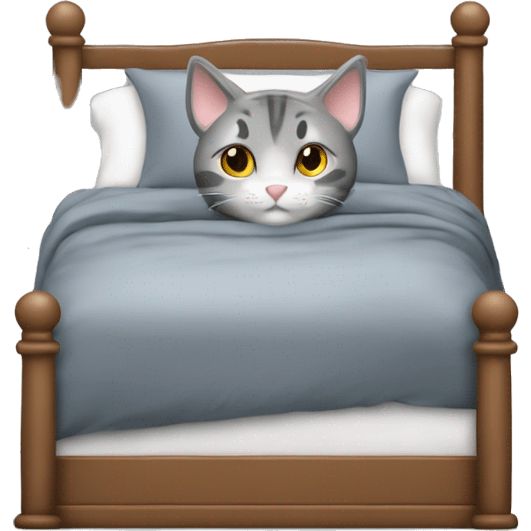 gemütliches Bett mit einer Katze drauf in Grau emoji