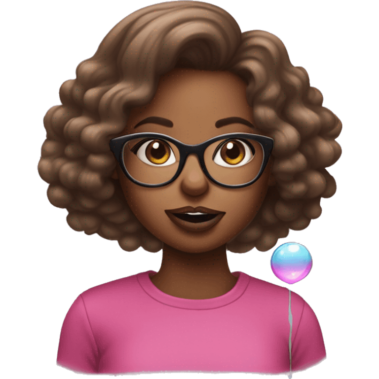 Sassy brown skin girl with glasses blowing bubble gum emoji