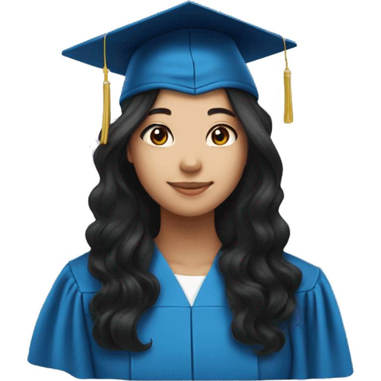 asian girl wearing blue graduation cap with long curly black hair emoji