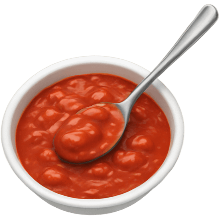 a bowl full of tomato sauce with a spoon stirring it  emoji