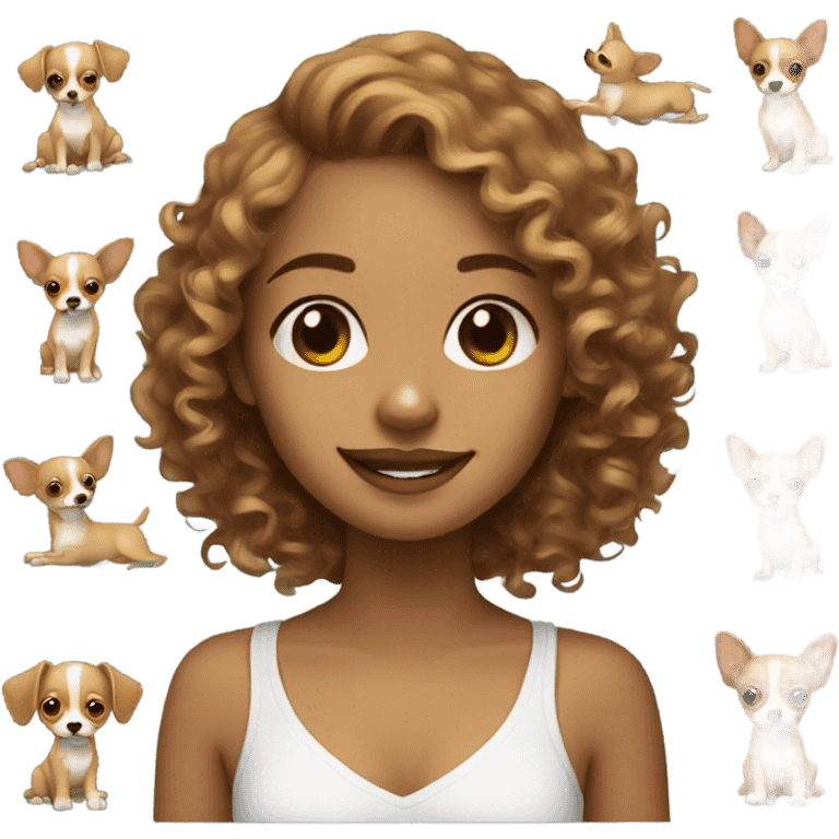 A curly girl with her light brown chihuahua  emoji