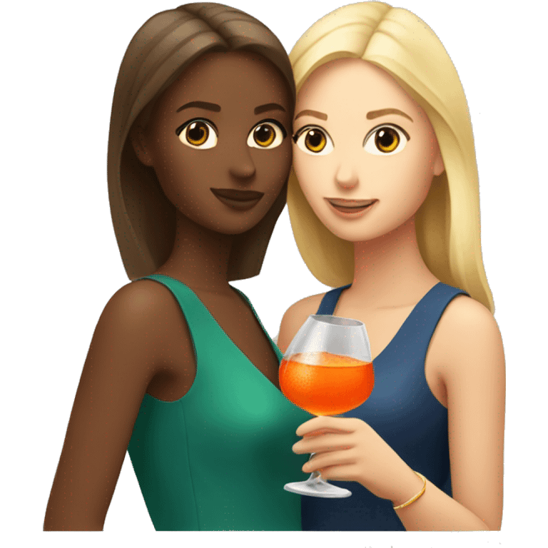 Two girls one blonde and one brown hair drinking aperol emoji