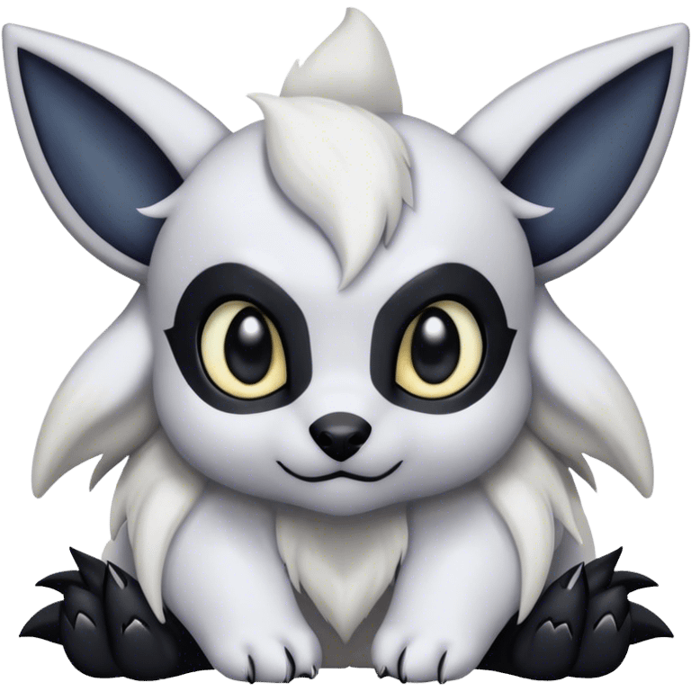 Absol-Umbreon, black ears, no Scapha, black long scaly tail, big eyes, black eyes, white fur, black claws, cute, adorable emoji