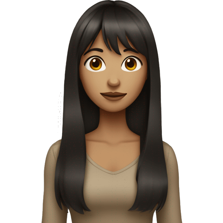 female with long hair and bangs dark brown almost black hair with tan skin emoji