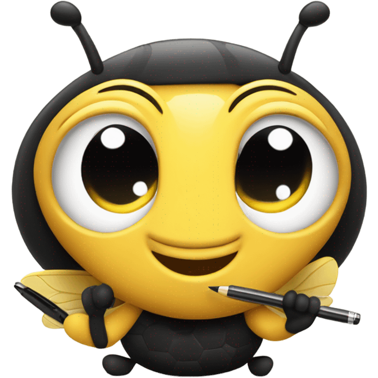 cute busy bee with pen emoji