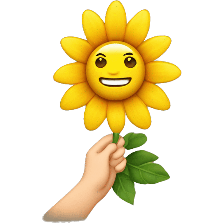 Grossmutter mit einer Sonnenblume in der Hand. emoji