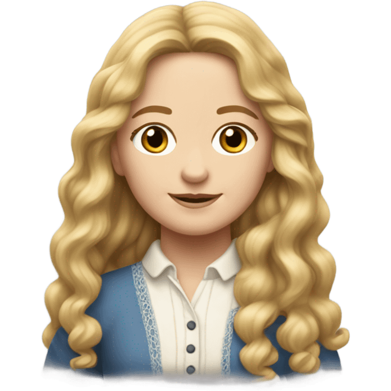 Mary Ingalls with long wavy  blonde hair pretty and detailed and realistic emoji