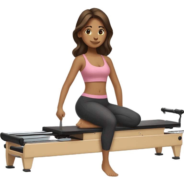 Latina girl with brown hair doing Pilates un reformer emoji