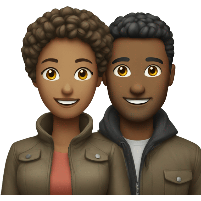 smiling couple outdoors stylish attire emoji