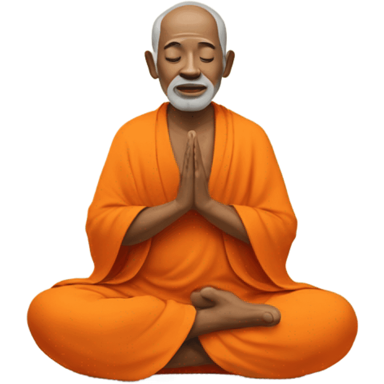 an old yogi with a peaceful and meditative expression. The character should be wearing an orange robe, symbolizing traditional yogic attire. The yogi can be sitting in a lotus position emoji