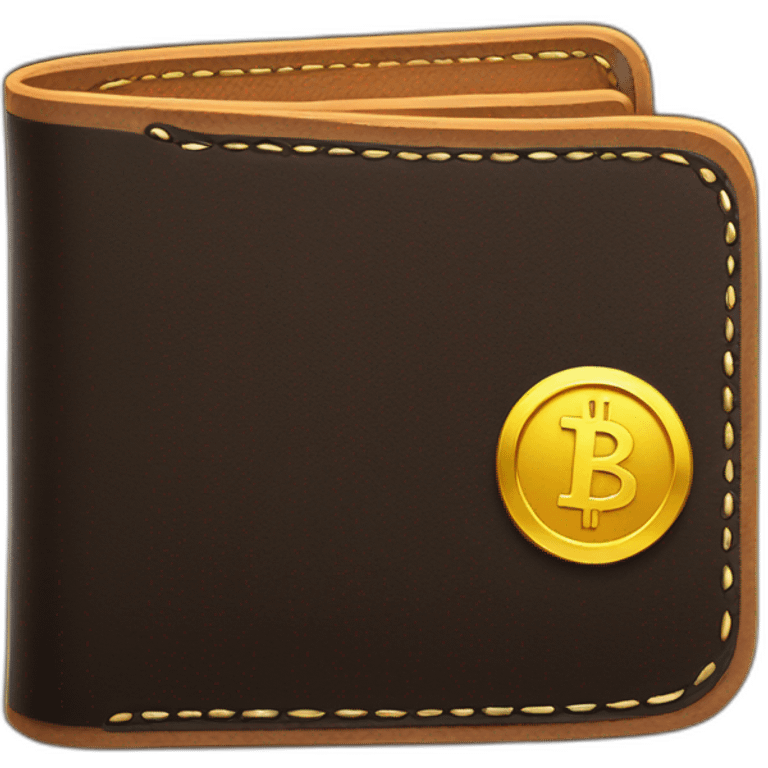 leather wallet with crypto and gold emoji