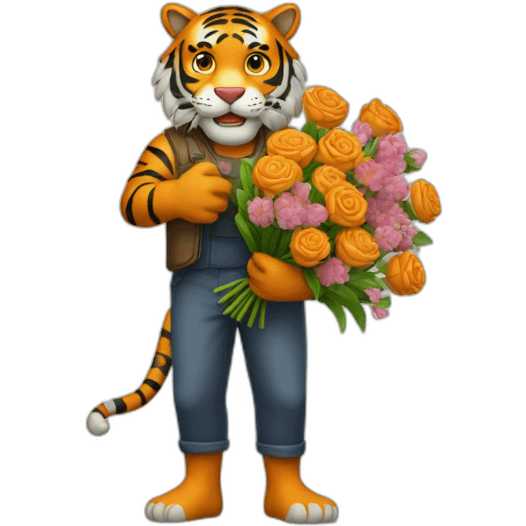 Tiger-man-with-a-flowers-bouquet-in-his-hands emoji