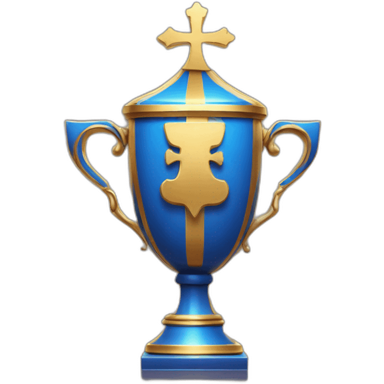 royal empty Christian trophy for the winner with a cross on royal background emoji