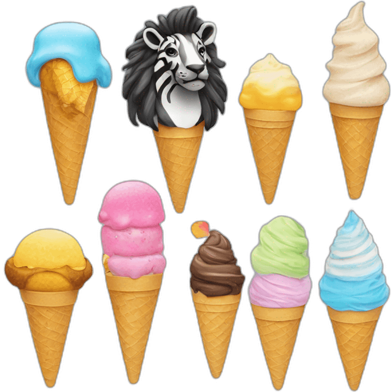 half-black-zebra-lion-dolphin-ice-cream-cone emoji