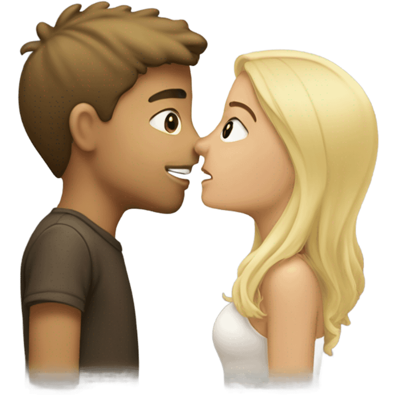 blonde bair boy kissing brunette girl  emoji