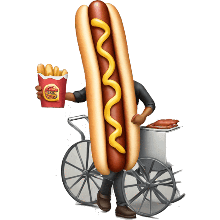 hot dog vendor holding a hot dog with a cart emoji