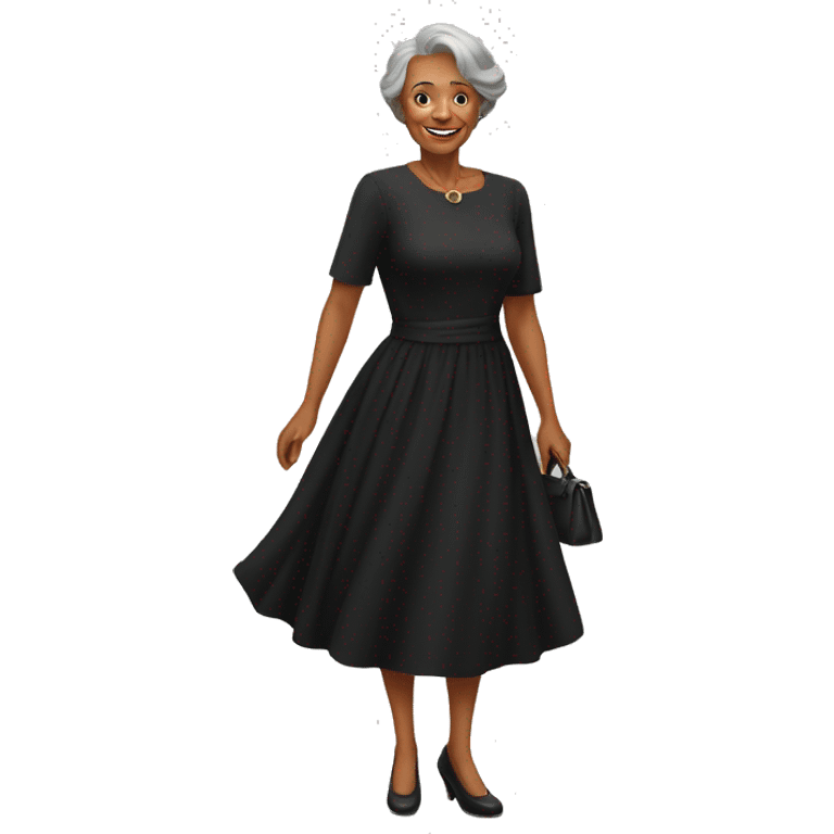 demure black dress full length selfie of older woman emoji