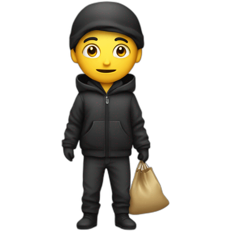 thief holding a bag of money with strips clothes emoji