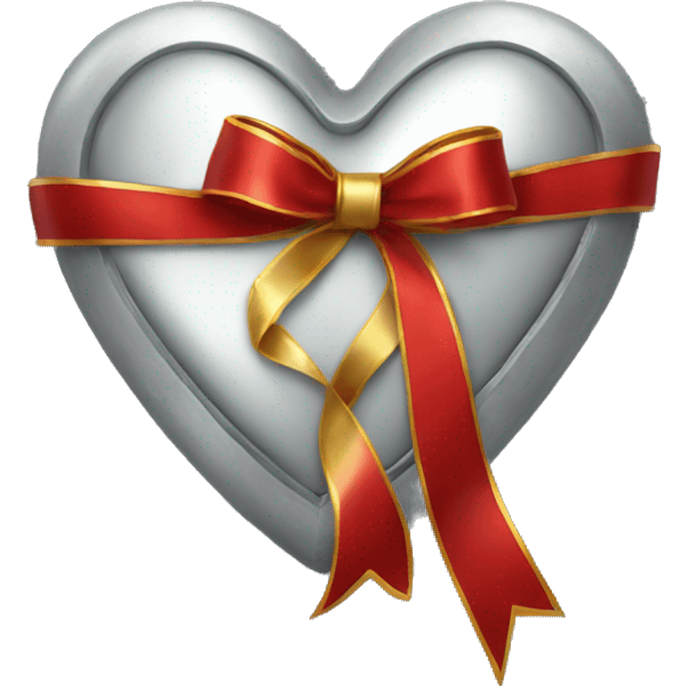 Silver heart with red ribbon that has gold details emoji