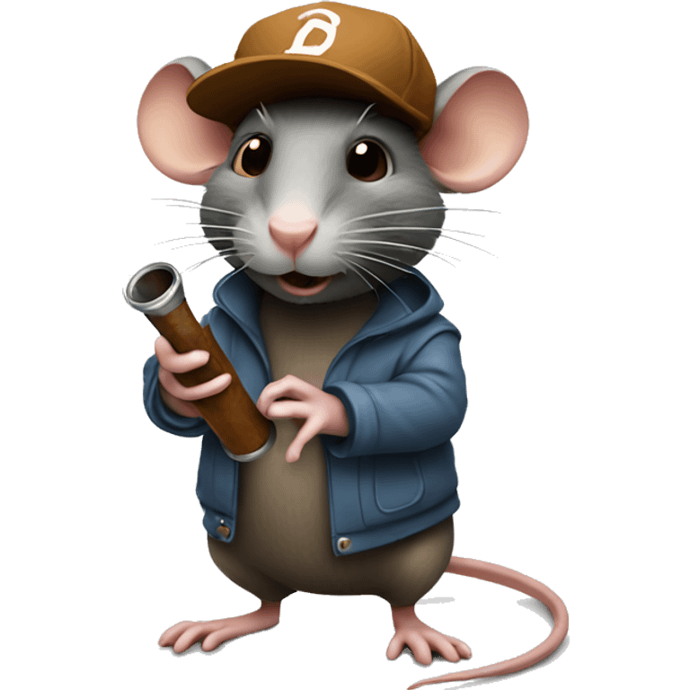 Rat wearing a brown cap holding a glass pipe emoji