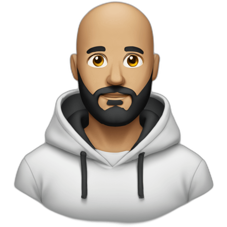 Bald man with a thick black beard black hoodie emoji