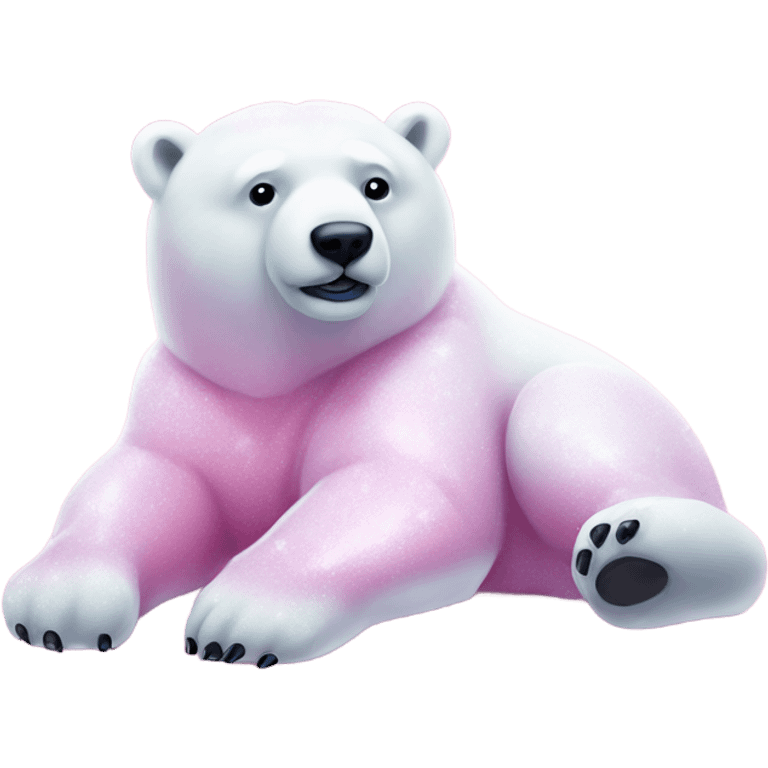 Pink full body  polar bear lying down with glitter emoji