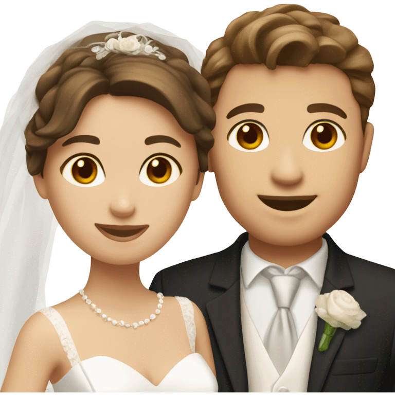 Bride and groom with brown hair and brown eyes emoji