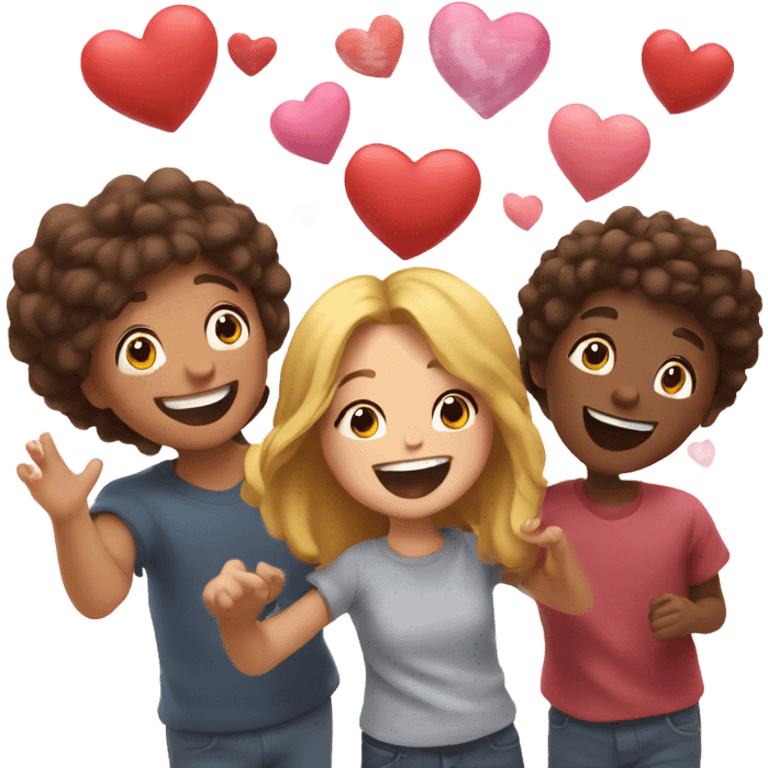 happy moment with friends with hearts floating in air emoji