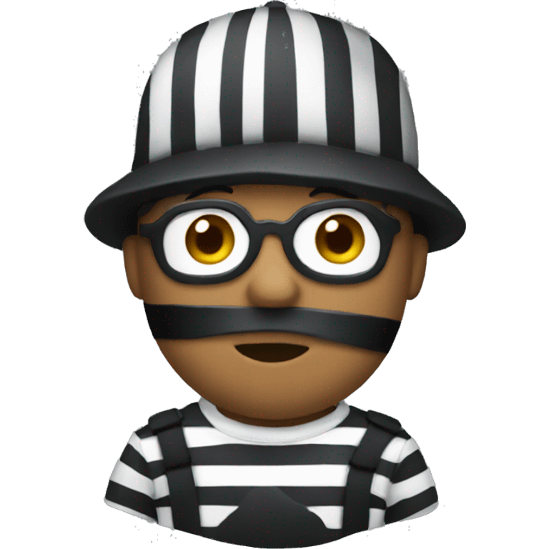 emoji wearing a jail shirt, a black beanie, and a mask. emoji