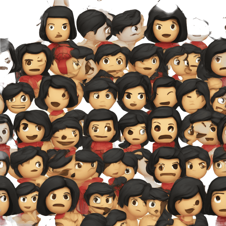 Tanned man black hair stern face red and black armour vintage emoji