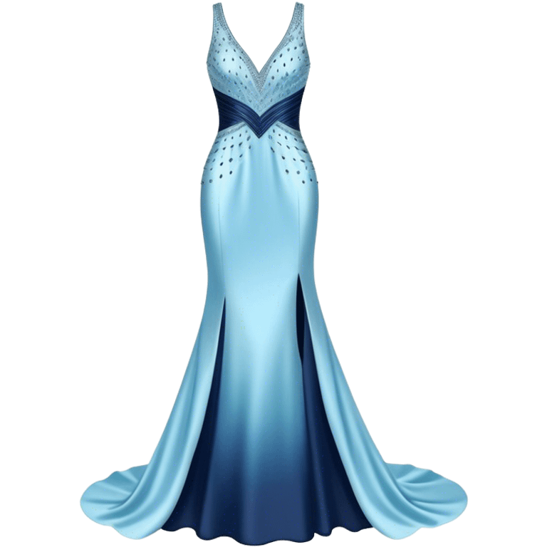 Realistic isolated long slim pastel blue formal party satin dress with gradient shiny sparkling navy blue diamonds embroidered on it. emoji