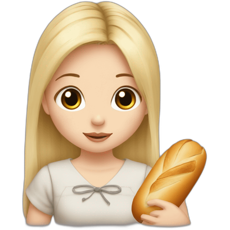 Bébé fille blonde avec baguette de pain et Totoro  emoji