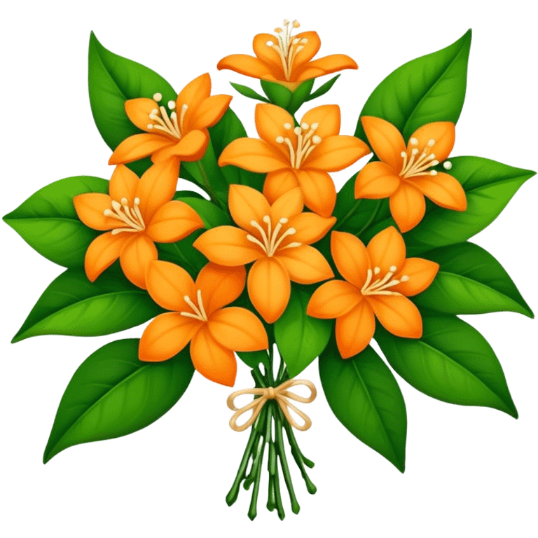 big bouquet Orange Jasmine, luxuriant, stem, leaf emoji