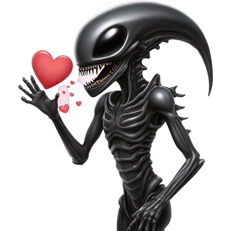  xenomorph alien in love flirty, with many hearts emoji