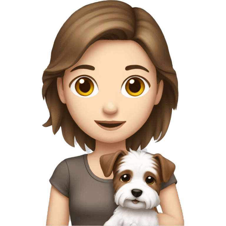 brown haired girl holding a westie puppy emoji