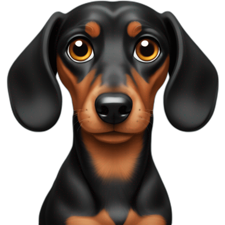 A black mini dachshund with a concerned look emoji