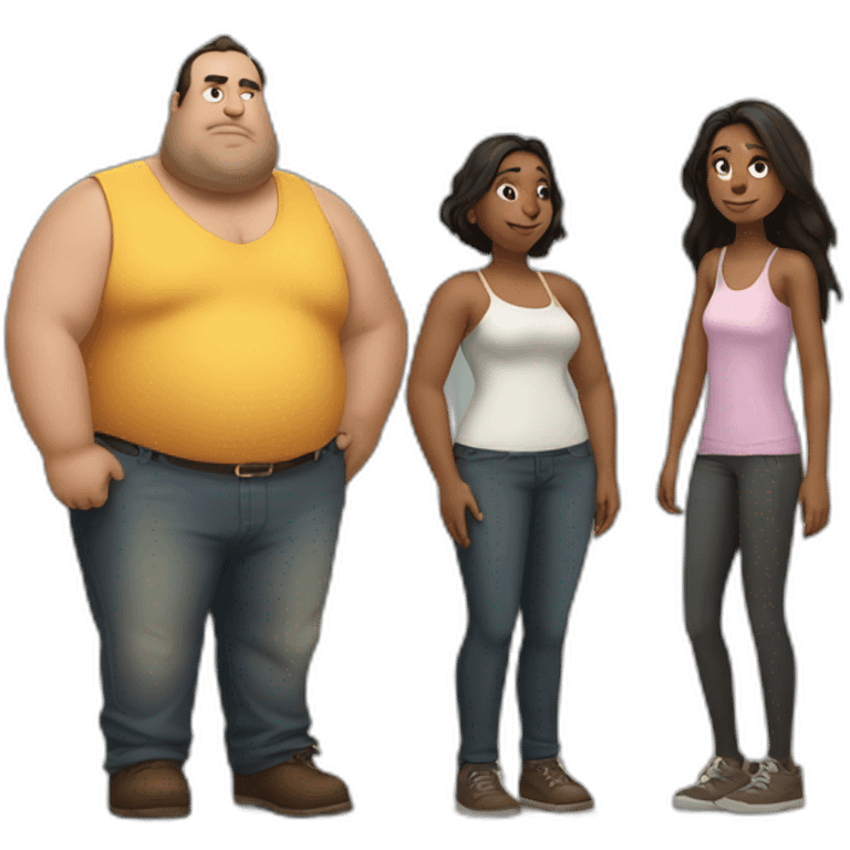 Big fat man with blackhear and skinny girl with brownhear emoji