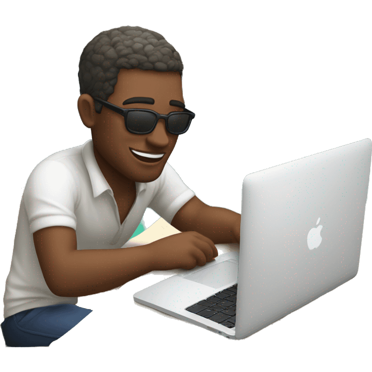 white skin developer working on a macbook on vacation emoji