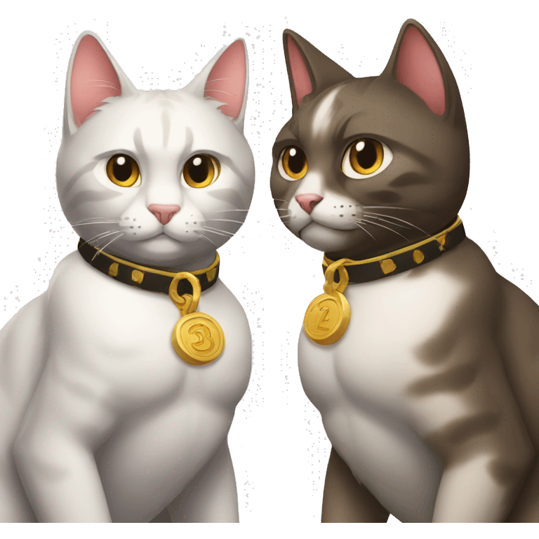 two muscular cats with lucky 13 collars emoji