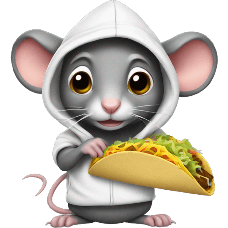 a rat wearing a hoodie holding a taco  emoji