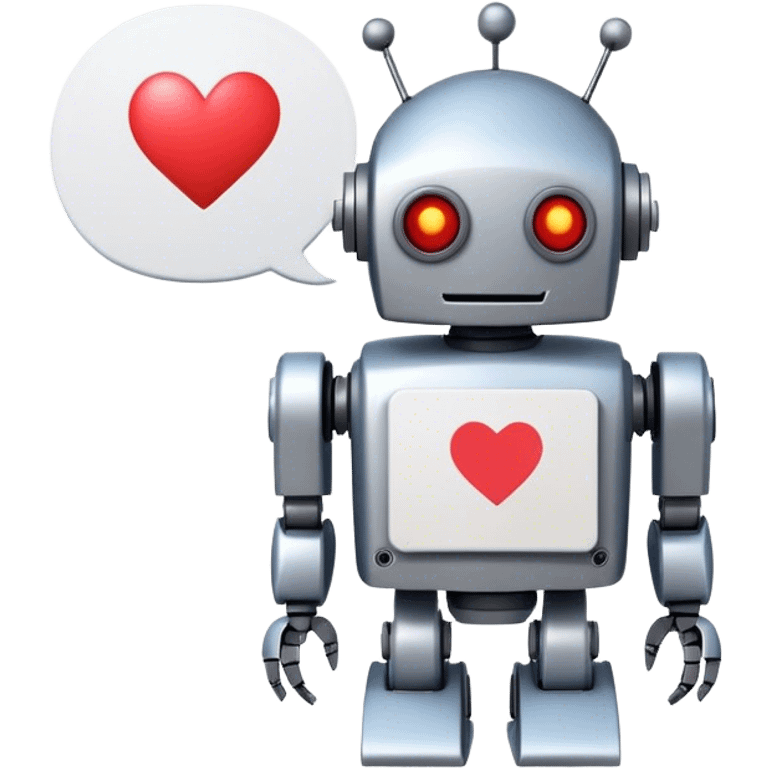 a note with "I love robots" text emoji