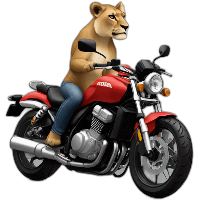 Lioness riding a honda rebel emoji