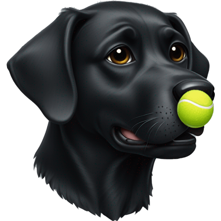 A black dog with a tennis ball in its mouth emoji