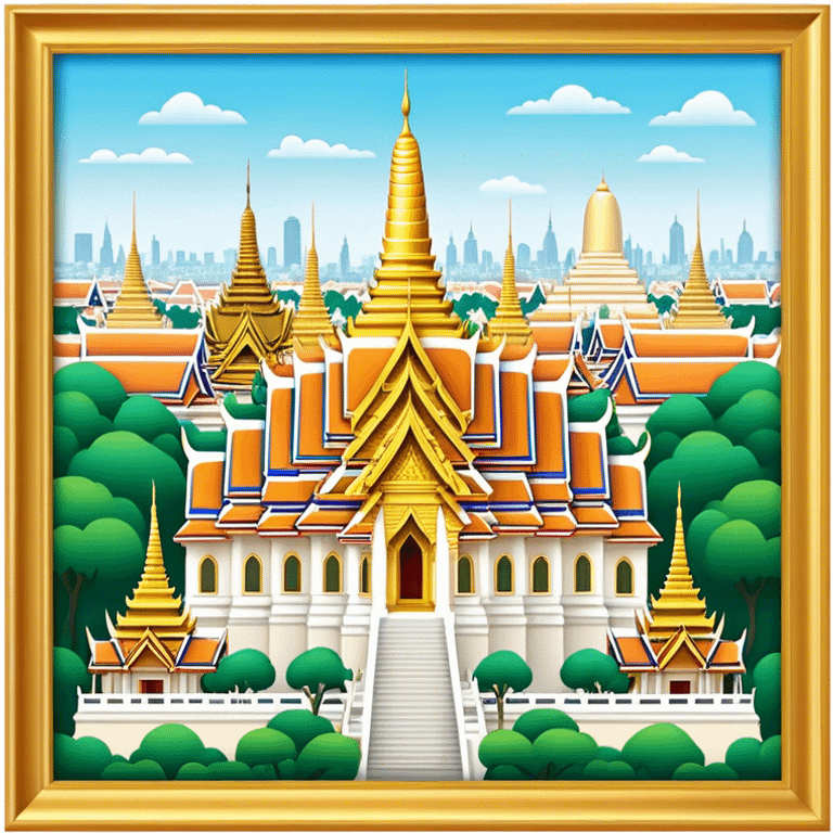 Cinematic Realistic Grand Palace Bangkok Landmark Emoji, showcasing the opulent golden spires, intricate Thai architecture, and the Emerald Buddha Temple set within a vibrant, manicured courtyard. emoji