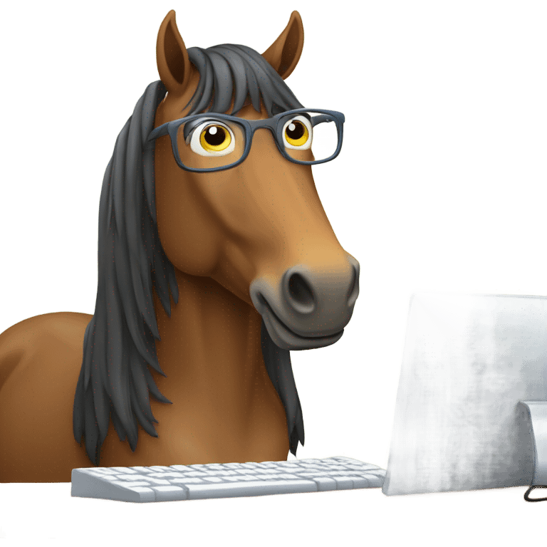 Horse wearing glasses using a computer ￼ emoji