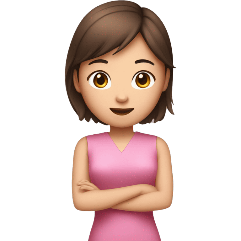 Asian girl in pink dress with brown hair talking to Siri emoji