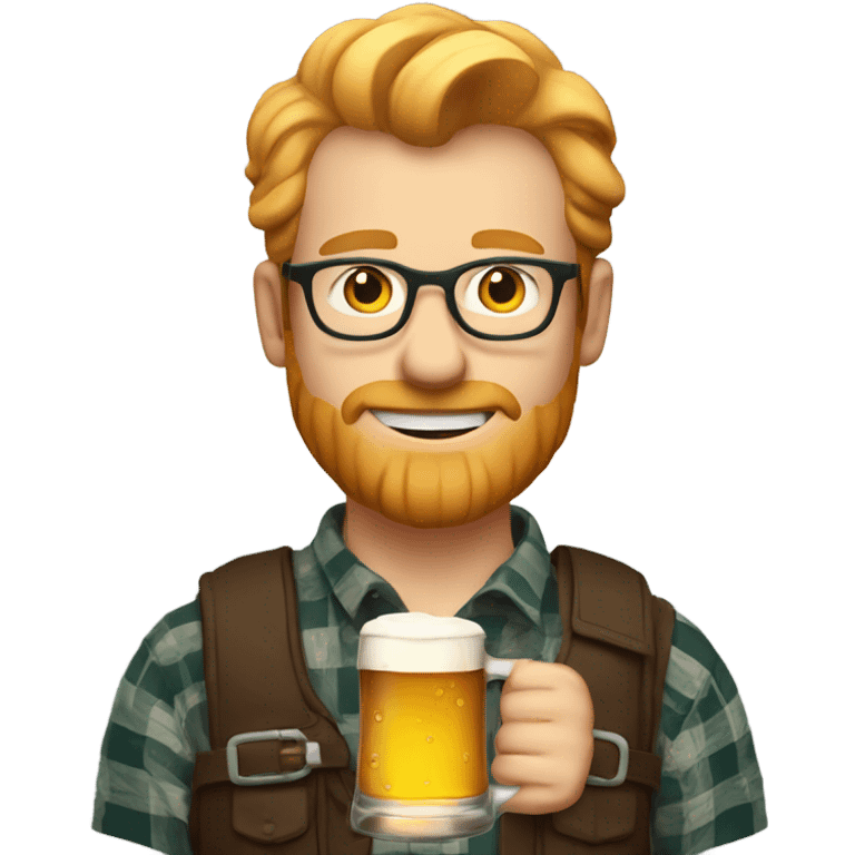 A white man with glasses and ginger blonde hair wearing plaid and holding a pint of beer emoji