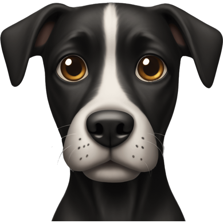  black dog, body black, black head, paw white and chest white, big brown eyes realistic emoji